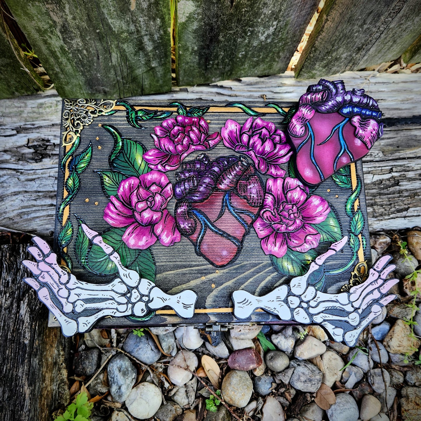 Skeleton Hands & Heart Hidden Key Box Made to Order