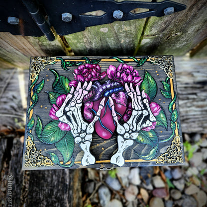 Skeleton Hands & Heart Hidden Key Box Made to Order