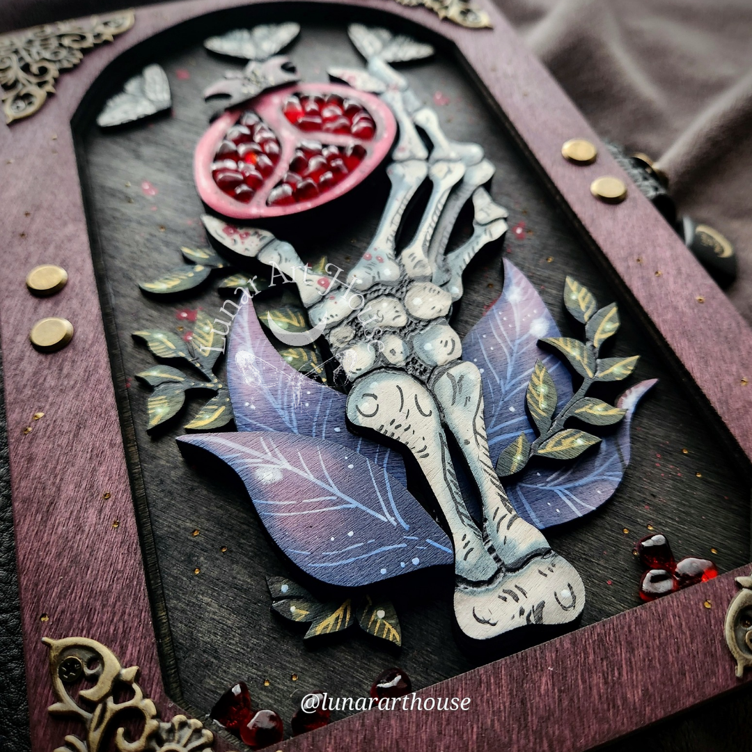 Skelly Hand with Pomegranate Hidden Key Journal