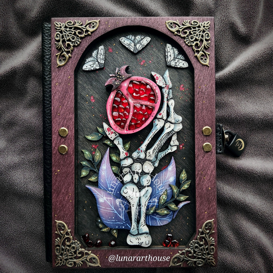 Skelly Hand with Pomegranate Hidden Key Journal