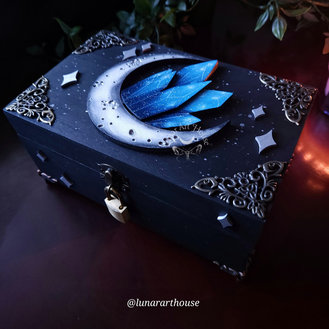 Blue Sapphire Crystal Moon Hidden Key Box