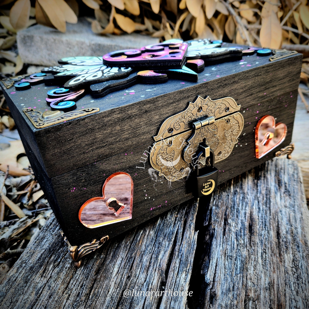 Butterfly Rainbow Heart Hidden Key Box Made to Order