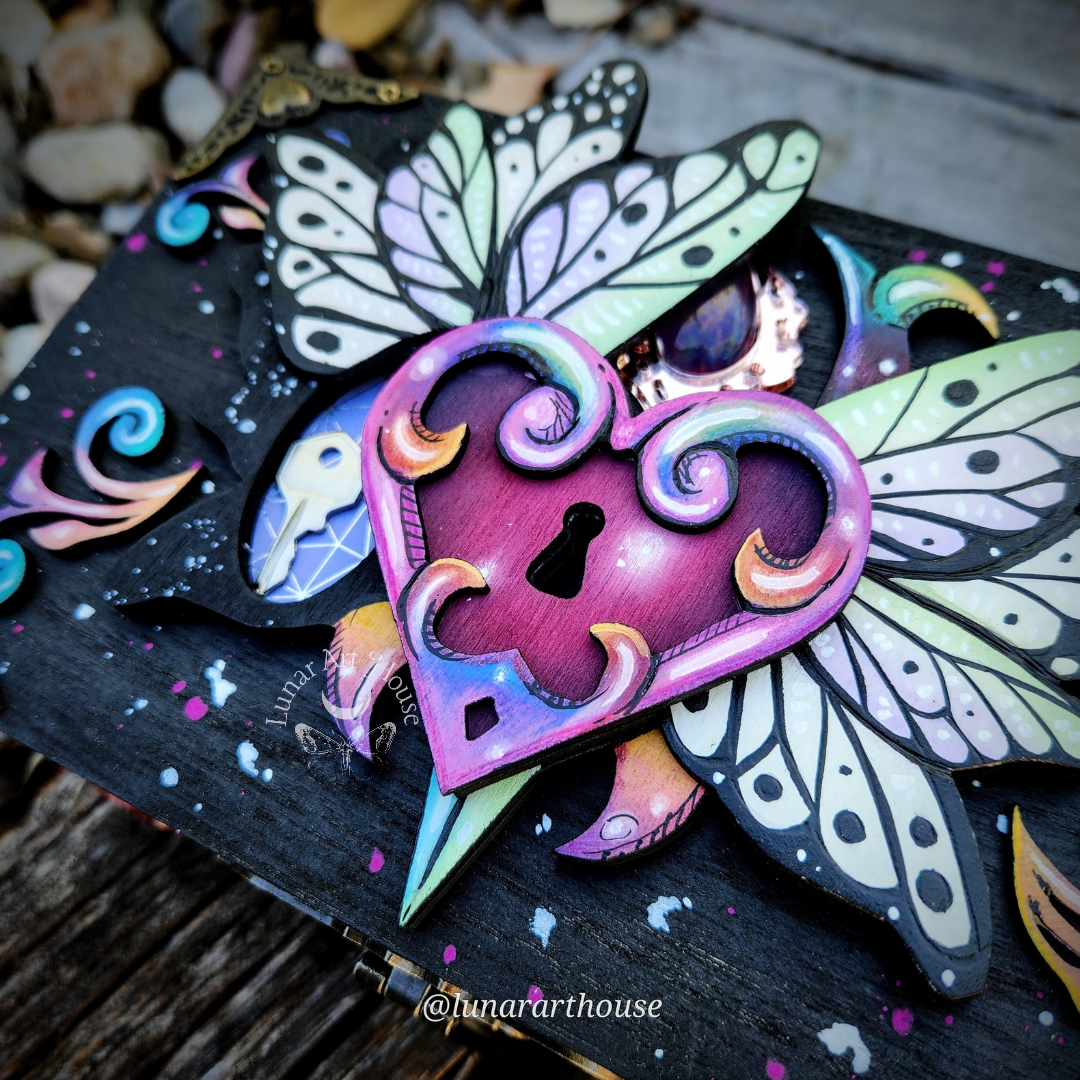 Butterfly Rainbow Heart Hidden Key Box Made to Order