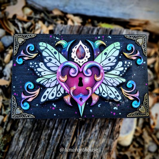 Butterfly Rainbow Heart Hidden Key Box Made to Order