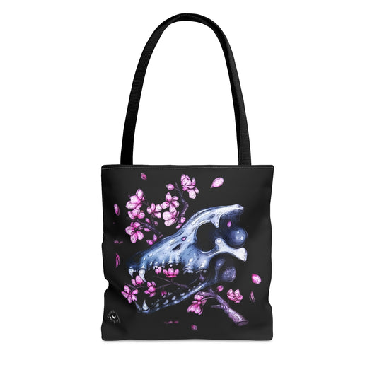 Wolf Skull and Cherry Blossom Tote Bag