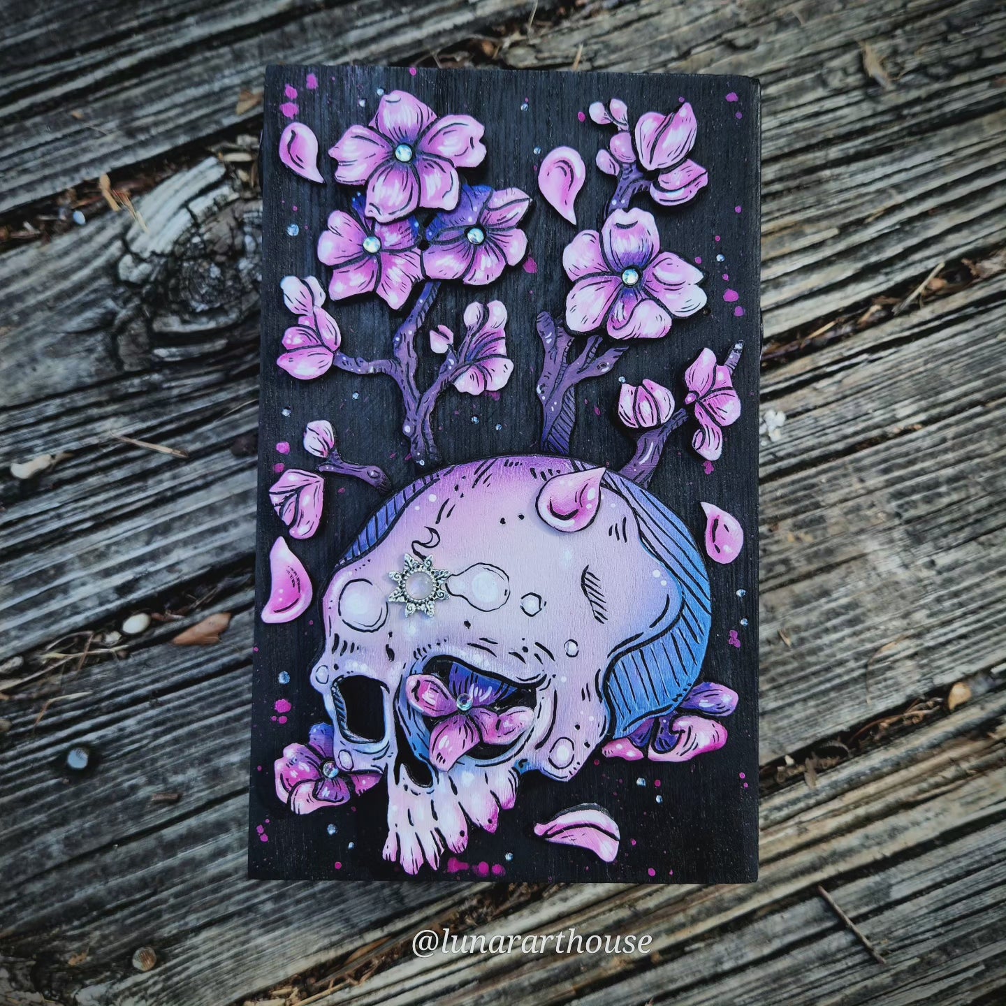 Cherry Blossom Skull Hidden Key Box