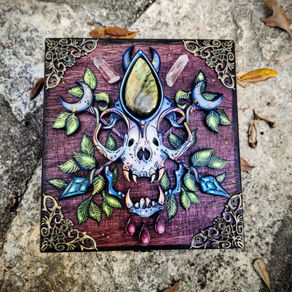 Labradorite Cat Skull Hidden Key Box