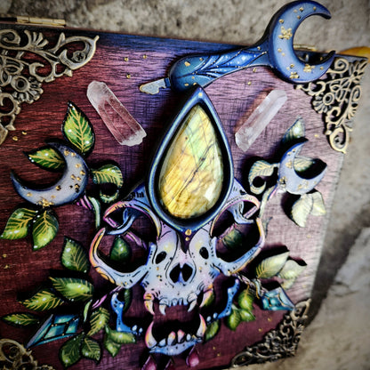 Labradorite Cat Skull Hidden Key Box