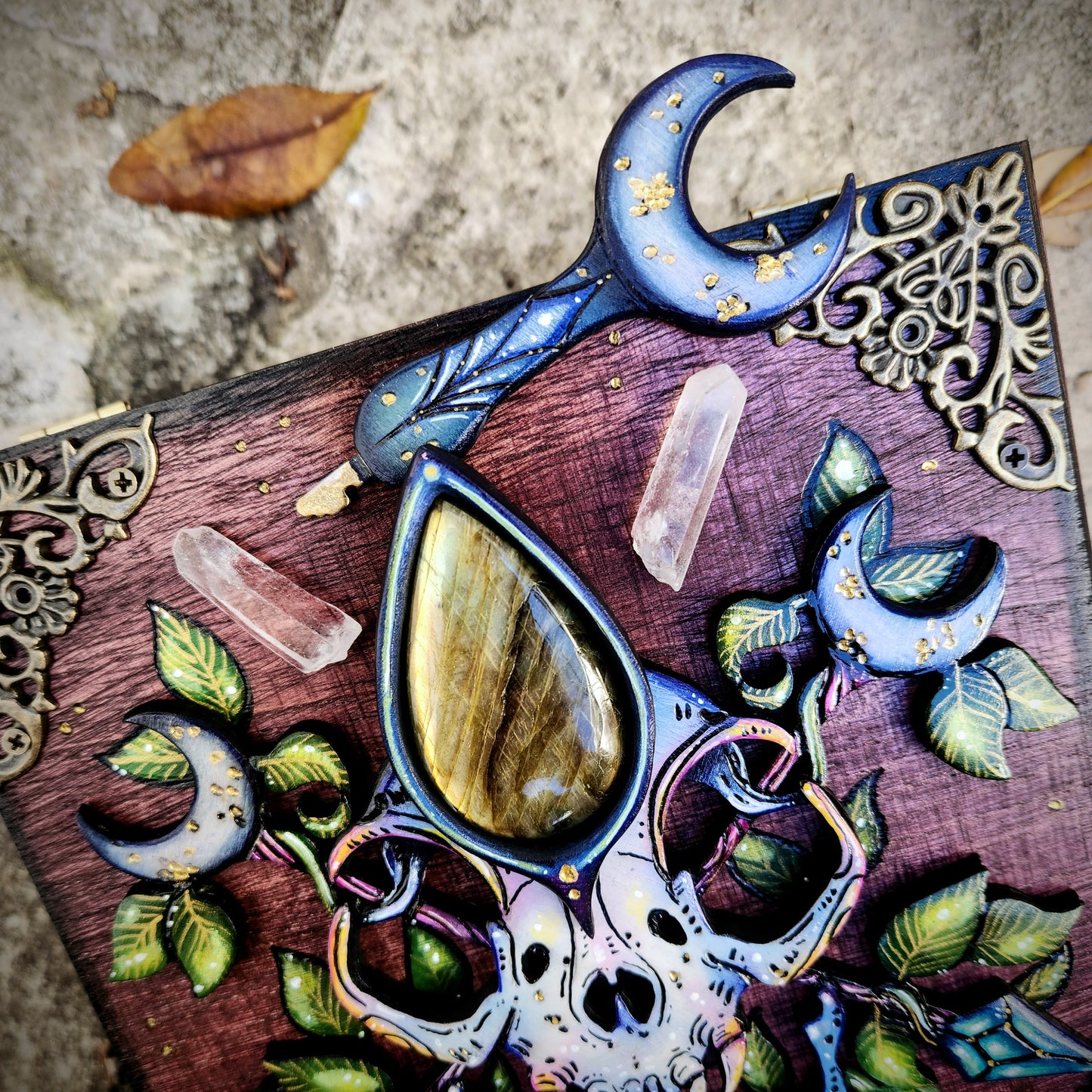 Labradorite Cat Skull Hidden Key Box