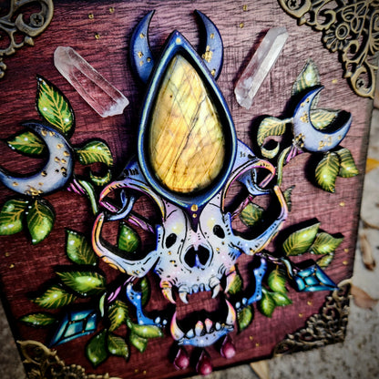 Labradorite Cat Skull Hidden Key Box