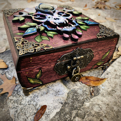 Labradorite Cat Skull Hidden Key Box